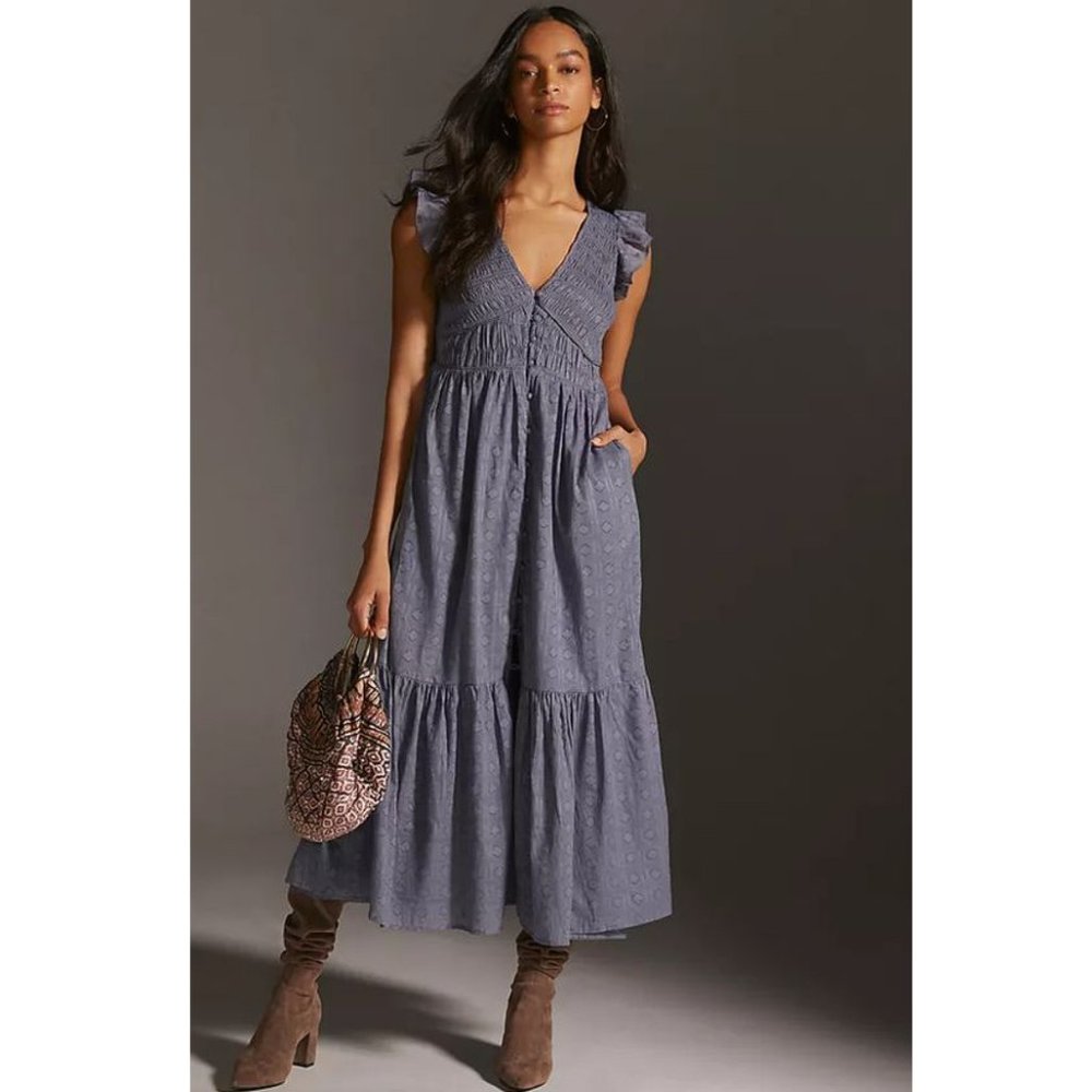 Anthropologie Slate Blue Midi Dress